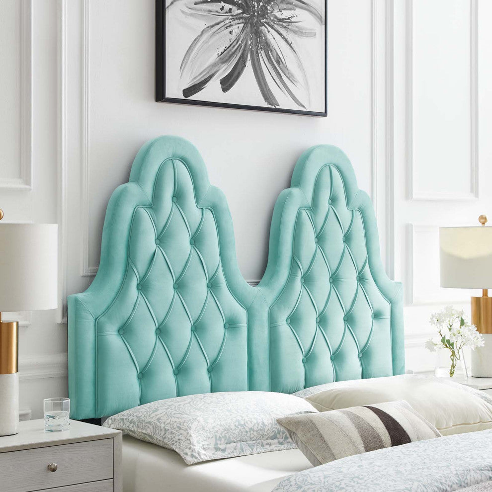 Augustine Tufted Performance Velvet Full/Queen Headboard Mint