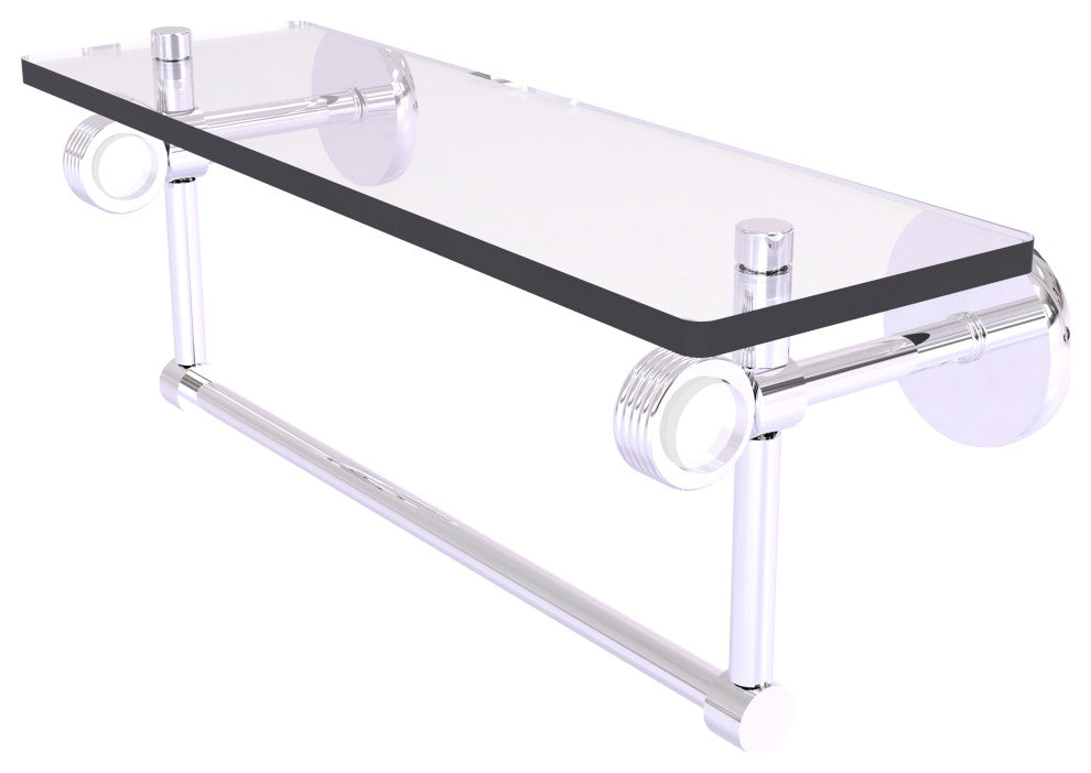 Clearview 16" Glass Shelf and Towel Bar and Groovy Accents, Polished Chrome