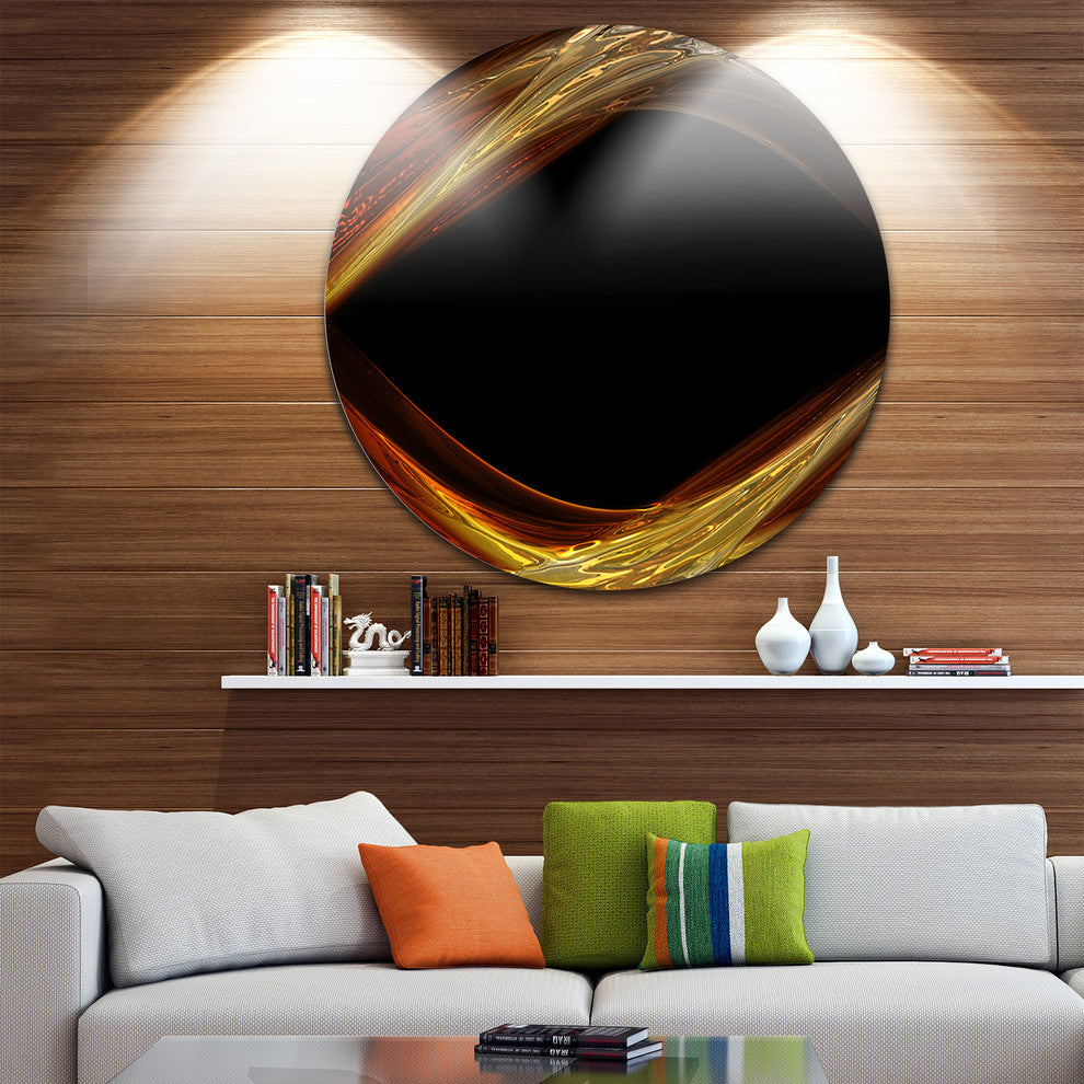 Red Golden Shapes In Black, Abstract Digital Round Metal Wall Art, 11"
