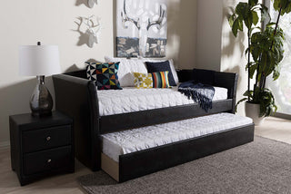 Jolene Fabric Upholstered Daybed With Trundle Bed, Black