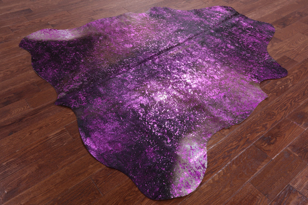 6' 10" X 6' 5" Pink Metallic Cowhide Rug C2172