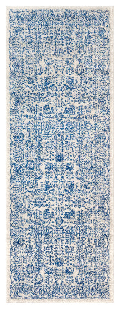 Harput Traditional Dark Blue, Light Gray Area Rug, 2'7"x7'3"