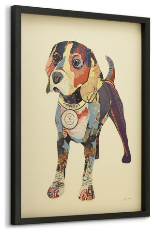 Beagle Dog Dimensional Handmade Collage Wall Art Framed Under Glass