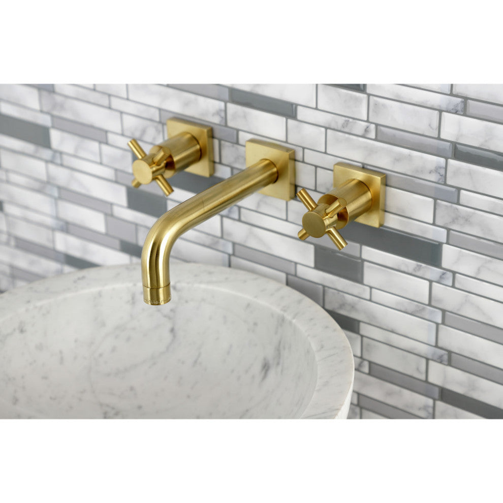 Kingston Brass KS6127DX Two-Handle Wall Mount Bathroom Faucet, Brushed Brass