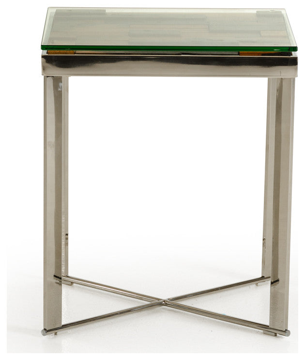 HomeRoots 22" Mosaic Wood Steel and Glass End Table