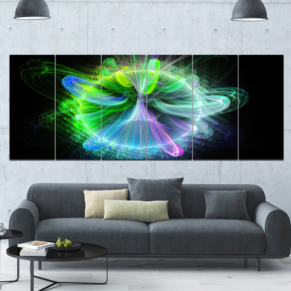 Bright Blue Fractal Vortices of Energy, Floral Canvas Print, 70"x28", 6 Panels