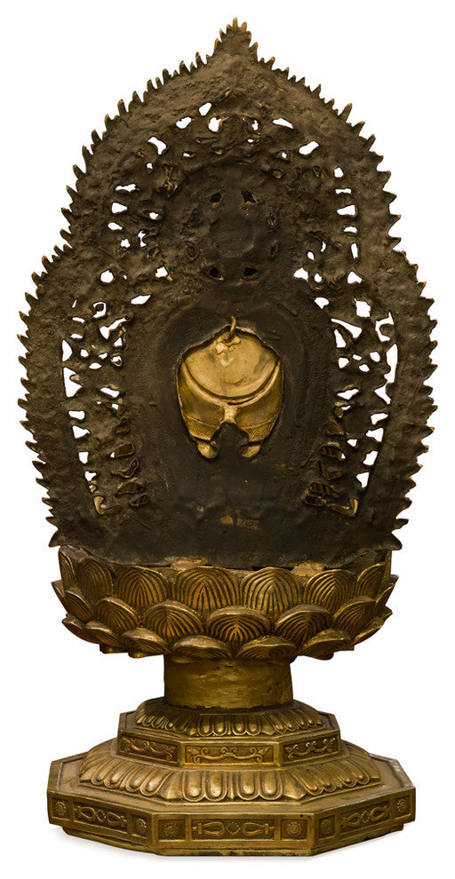 Bronze Guanyin Asian Statue with Lotus