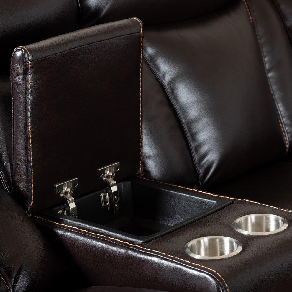 Lewis Dark Brown Faux Leather Upholstered 6-Piece Reclining Sectional Sofa