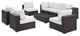 Modway Convene 8 Piece Outdoor Patio Sectional Set, Espresso White