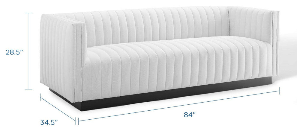 Tufted Sofa, Fabric, White, Modern, Living Lounge Room Hotel Lobby Hospitality
