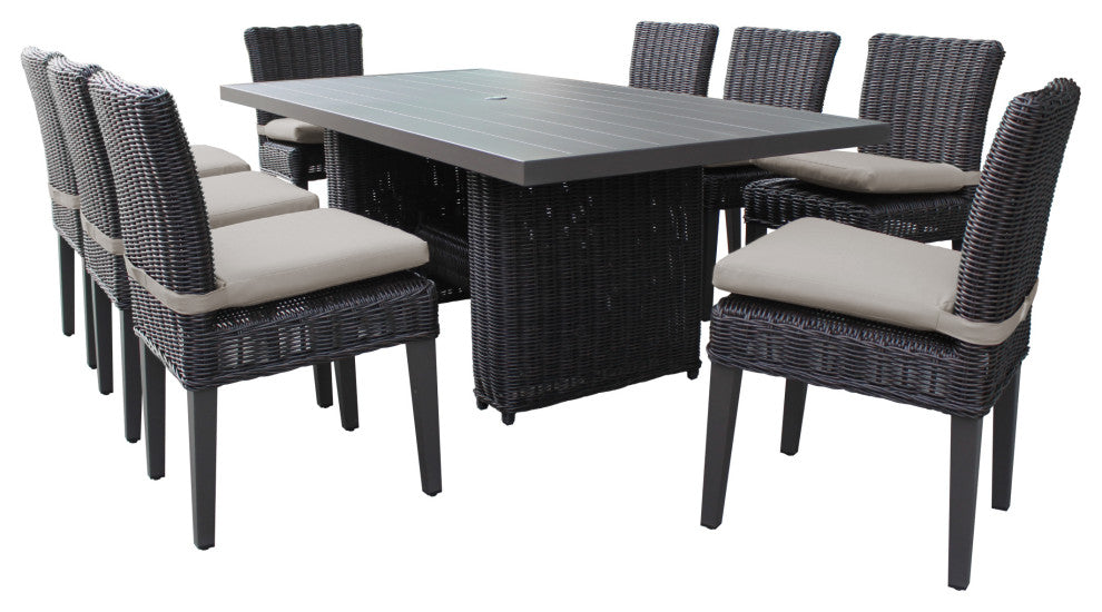 Venice Rectangular Outdoor Patio Dining Table With 8 Armless Chairs Aruba, Beige