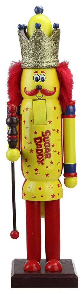 14" Yellow and Red Sugar Daddy King Wooden Nutcracker Figure