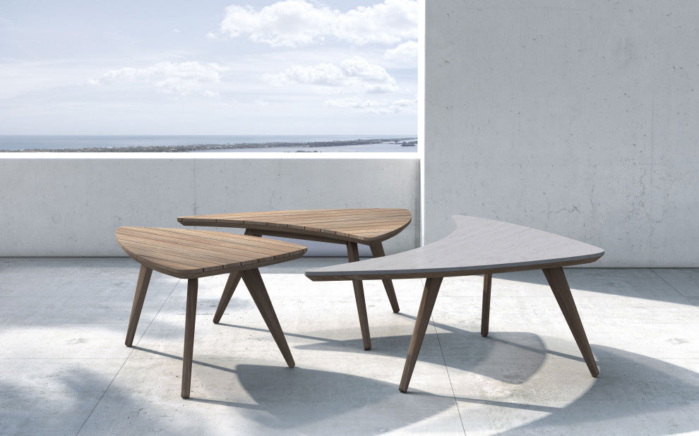 3-Piece Triplica Bunching Table Set, Weathered Eucalyptus and Super Stone