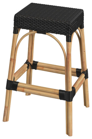 Tobias 30" Rectangular Rattan Barstool, Black