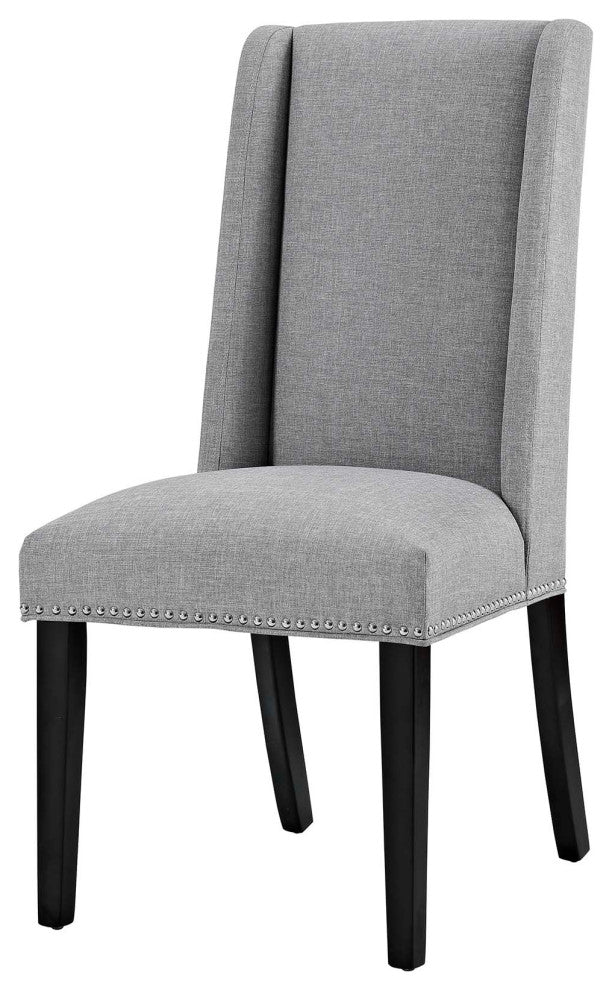 Dining Room Side Dining Chair, Set of Four, Fabric Wood, Light Grey Gray