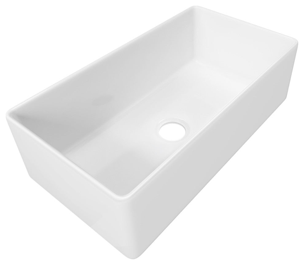 Sinber Farmhouse Apron Single Bowl Kitchen Sink with Fireclay 2 Accessories, White, 33" X 18"