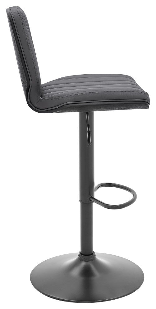 Benzara BM246074 Adjustable Swivel Gray Faux Leather and Black Metal Bar Stool