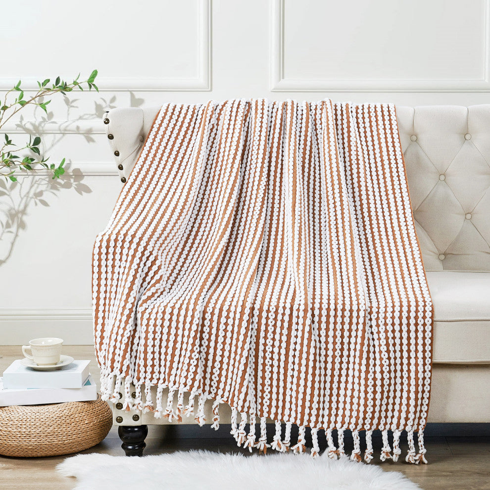 Chain Tweed Knit Throw Blanket, Camel