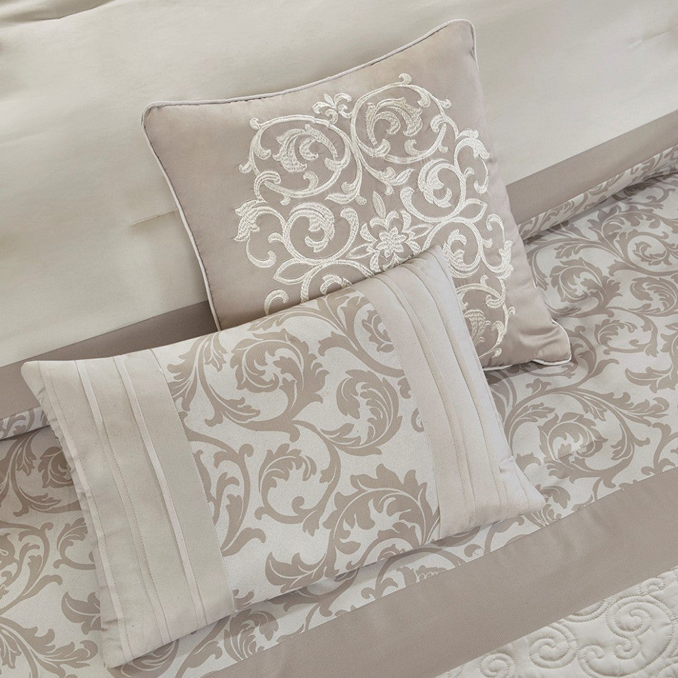 510 Design Ramsey Embroidered 8 Piece Comforter Set, Neutral, King