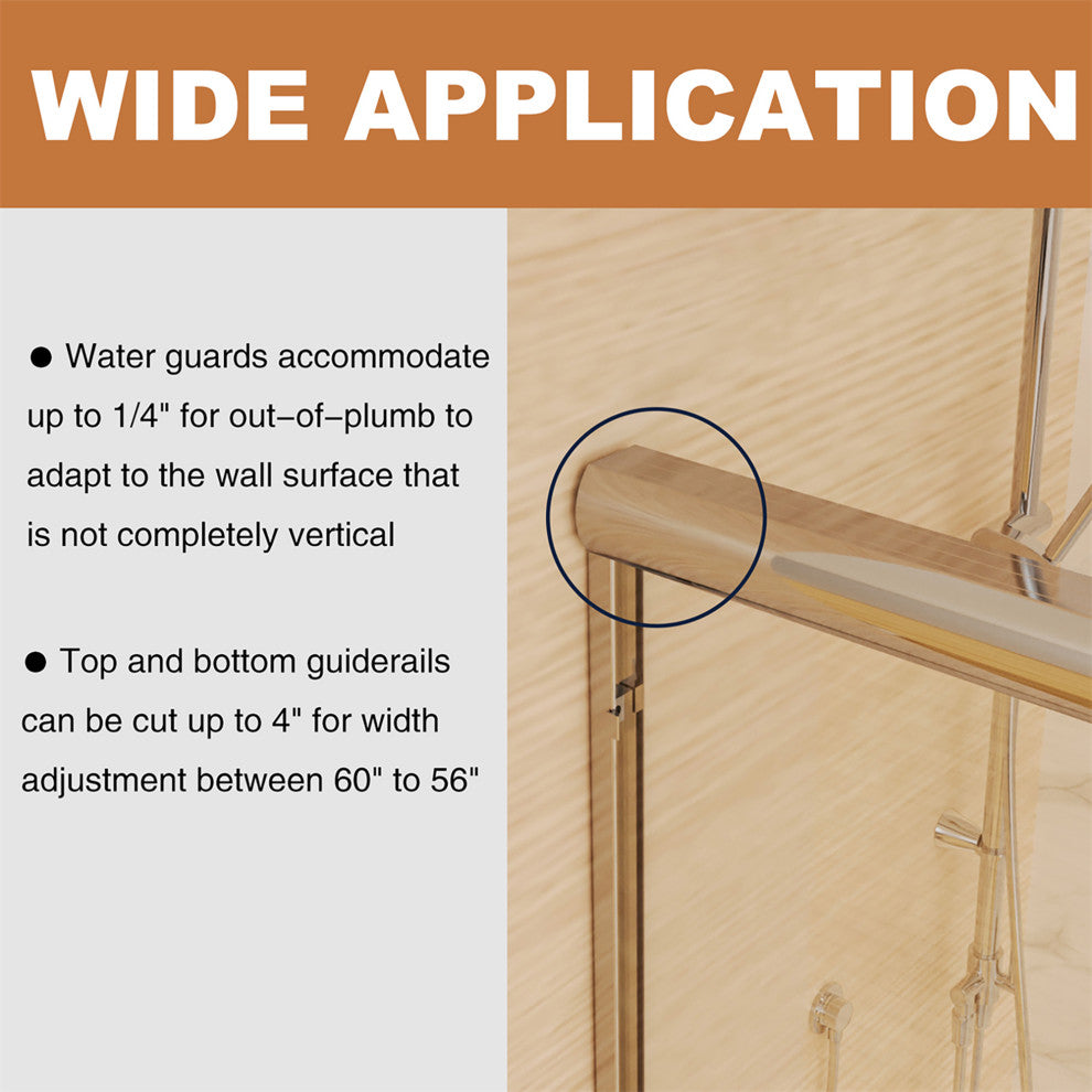 60" W x 70" H Traditional Sliding Shower Door, Chrome