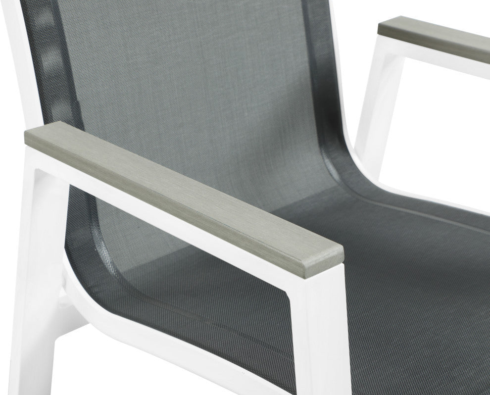 Nizuc Outdoor Patio Dining Chair (Set of 2), Black Fabric, Light Gray Arms