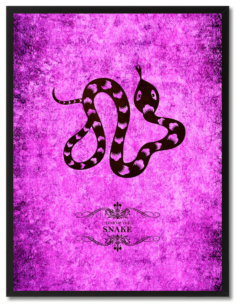 Snake Chinese Zodiac Purple Print on Canvas with Picture Frame, 22"x29"