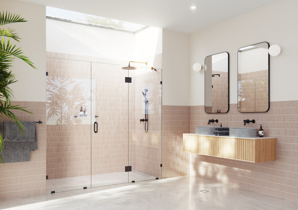 Glass Warehouse 78"x101" Frameless 3 Panel Inline Shower Door, Matte Black