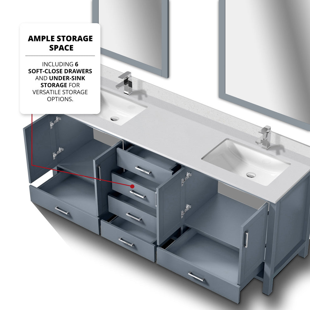 Jacques 80" Dark Grey Double Sink Vanity with Quartz Top, With Faucet and Mirror