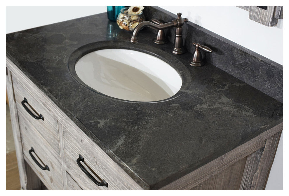 Rustic Fir Single Sink Vanity, Gray, Driftwood With Limestone Top, 36"