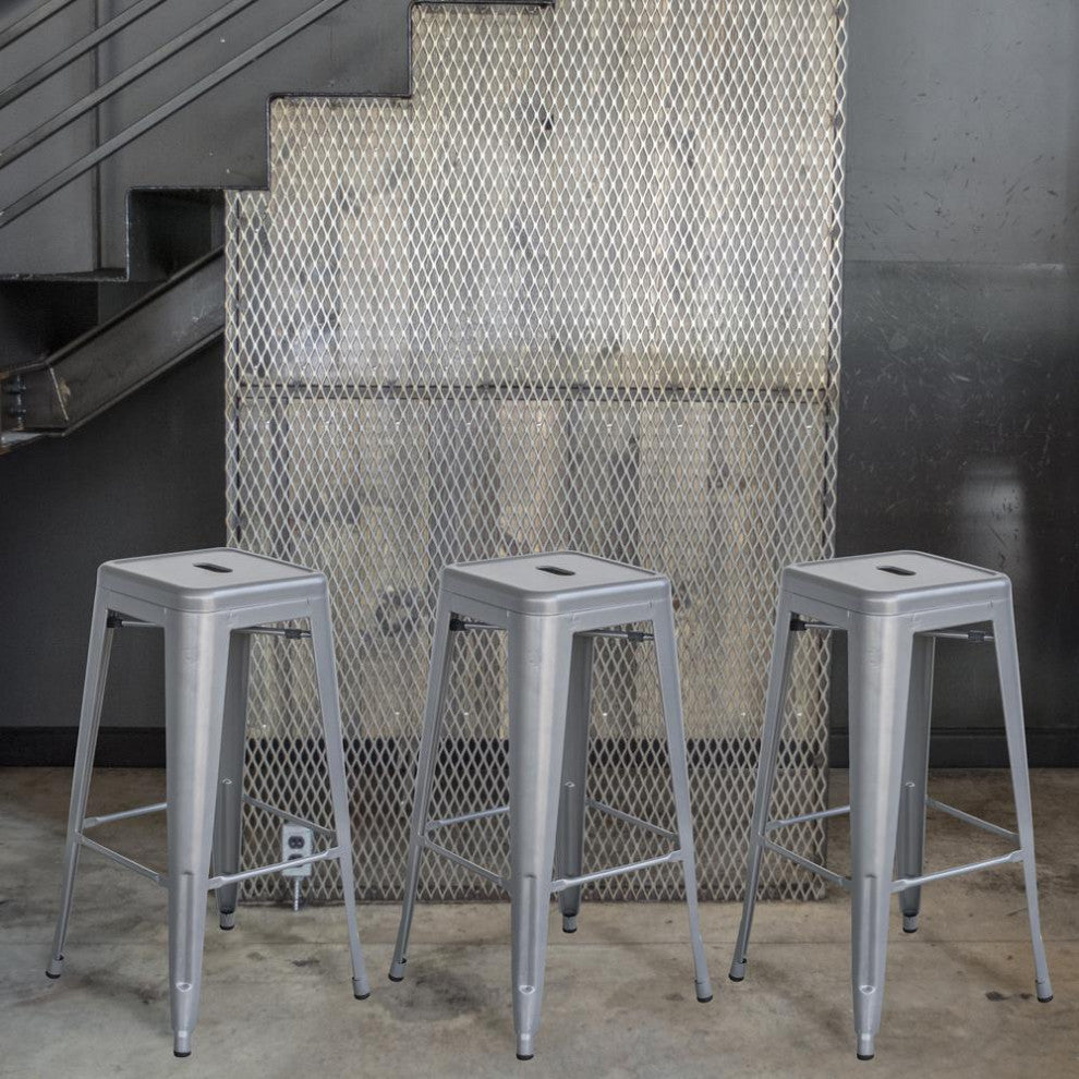 AmeriHome Loft Silver Metal Bar Stool - 3 Piece