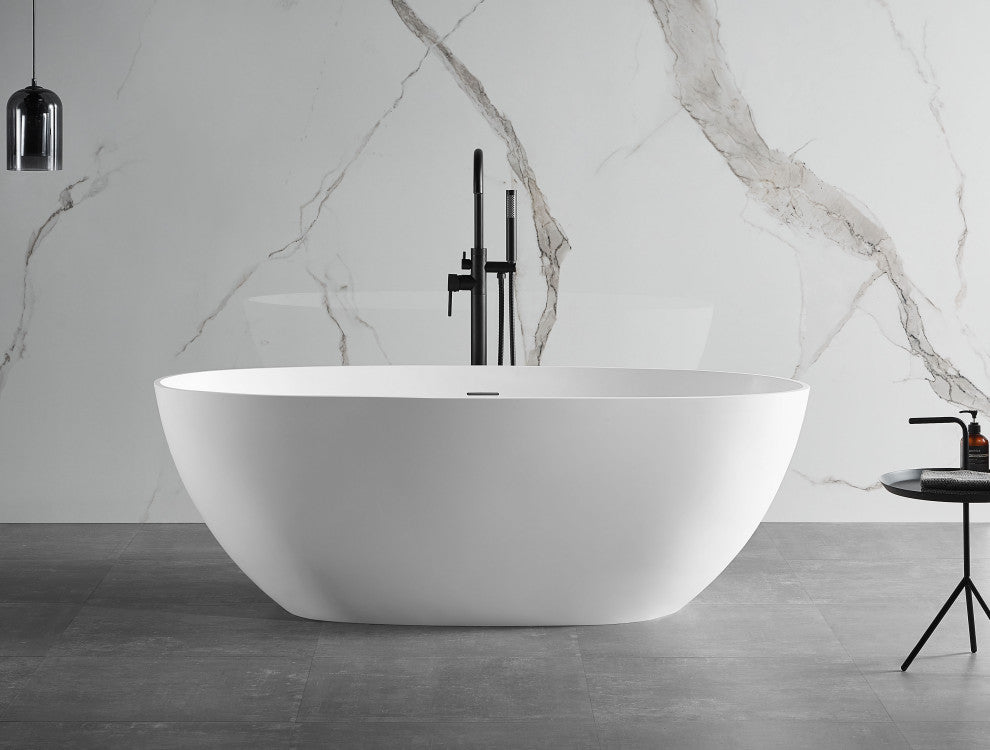 ALFI brand AB9975 59" White Oval Resin Soaking Bathtub