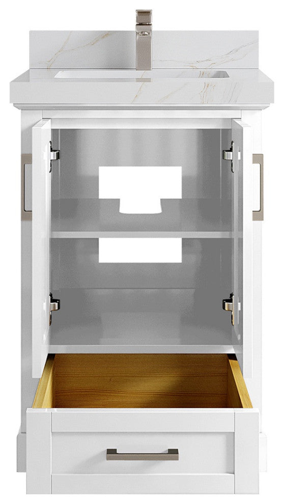 Boston 24 Single Sink Bathroom Vanity, White 2" Calacatta Sienna