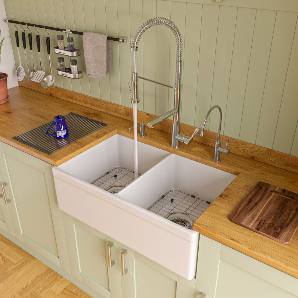 Double Spout Commercial Spring Kitchen Faucet, Polished Chrome
