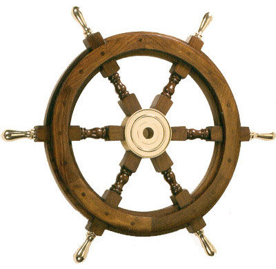 24" Wooden Ship Wheel With Brass Handles