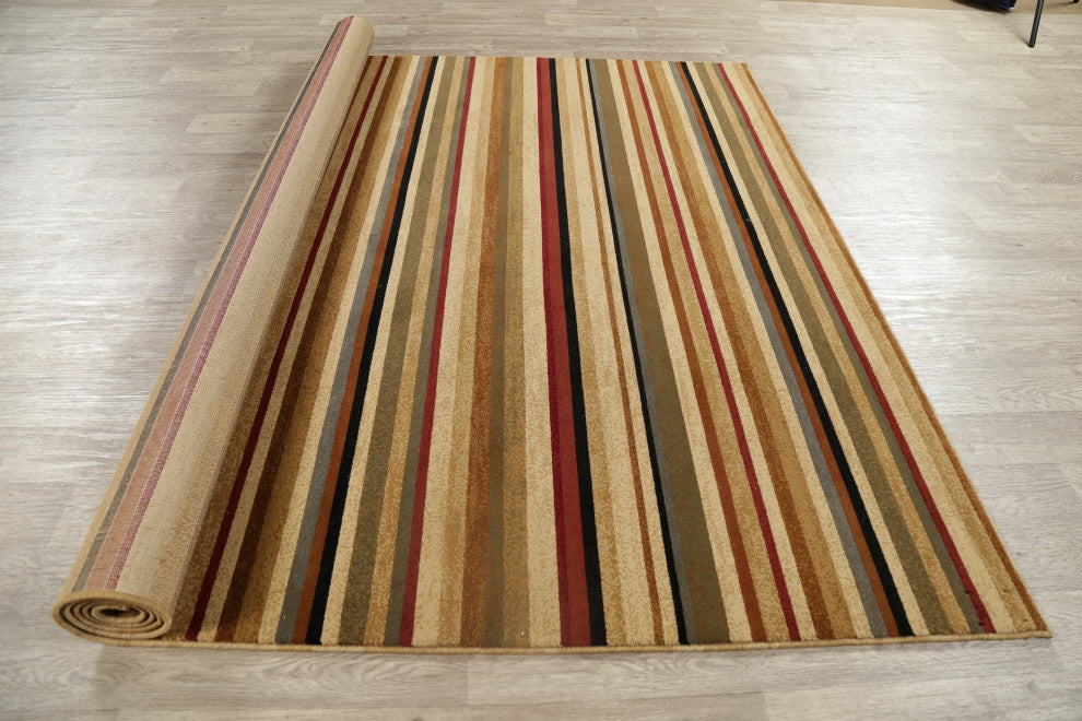 Modern Stripe Carpet Transitional Synthetic Pile Turkish Area Rug, 10'10"x7'10