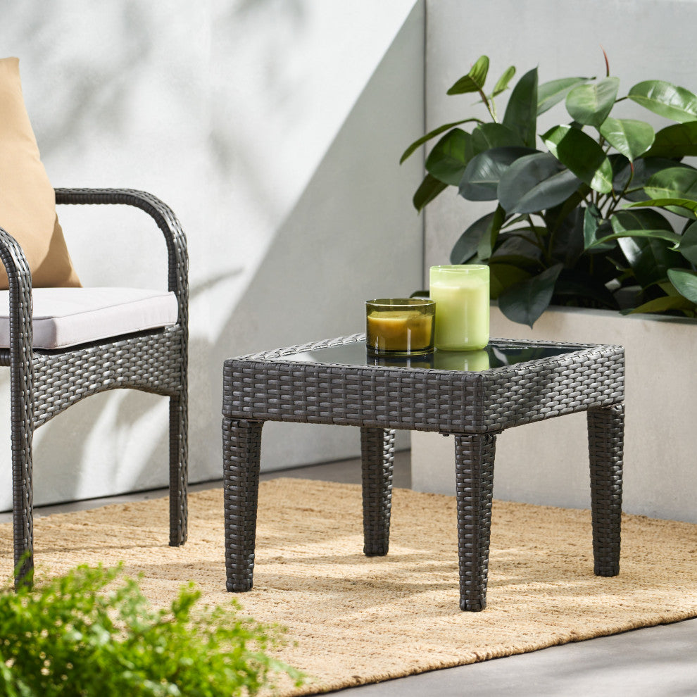 GDF Studio Jermaine Outdoor Brown Wicker Accent Table