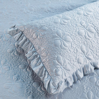 Matte Satin Ruffle 4 Piece Bed Spread Set, Light Blue, King
