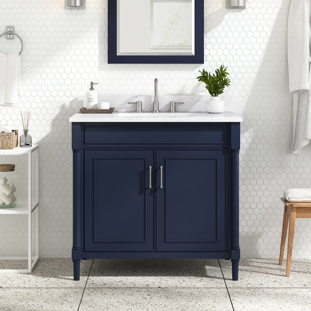 Avanity Bristol 36" Vanity Combo, Navy Blue and Cala White Engineered Top
