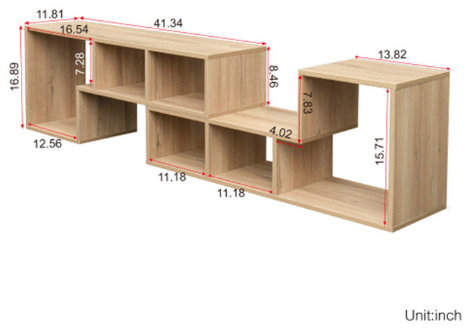 L-Shaped TV Stand Display Shelf Bookcase for Home with OAK finish