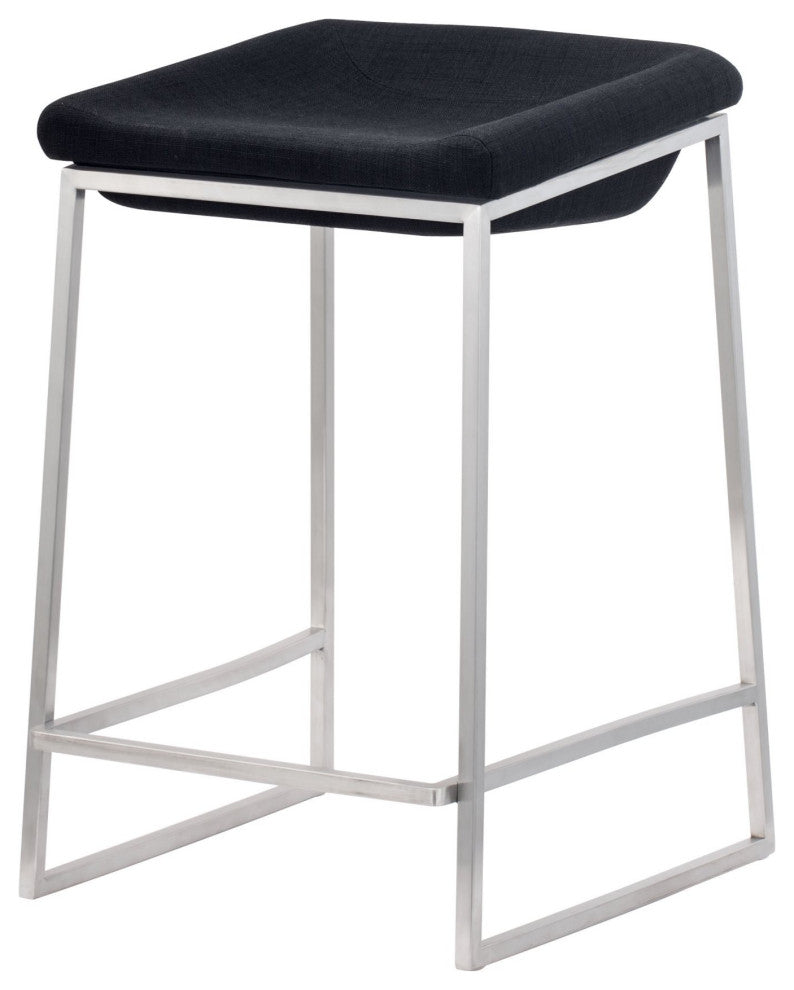 Counter Stool Chair, Set of 2, Steel Metal, Fabric, Gray, Silver, Cafe