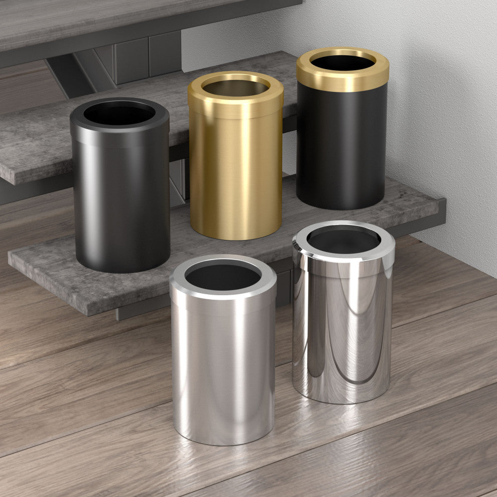 Round Modern Wastebasket, Brushed Brass