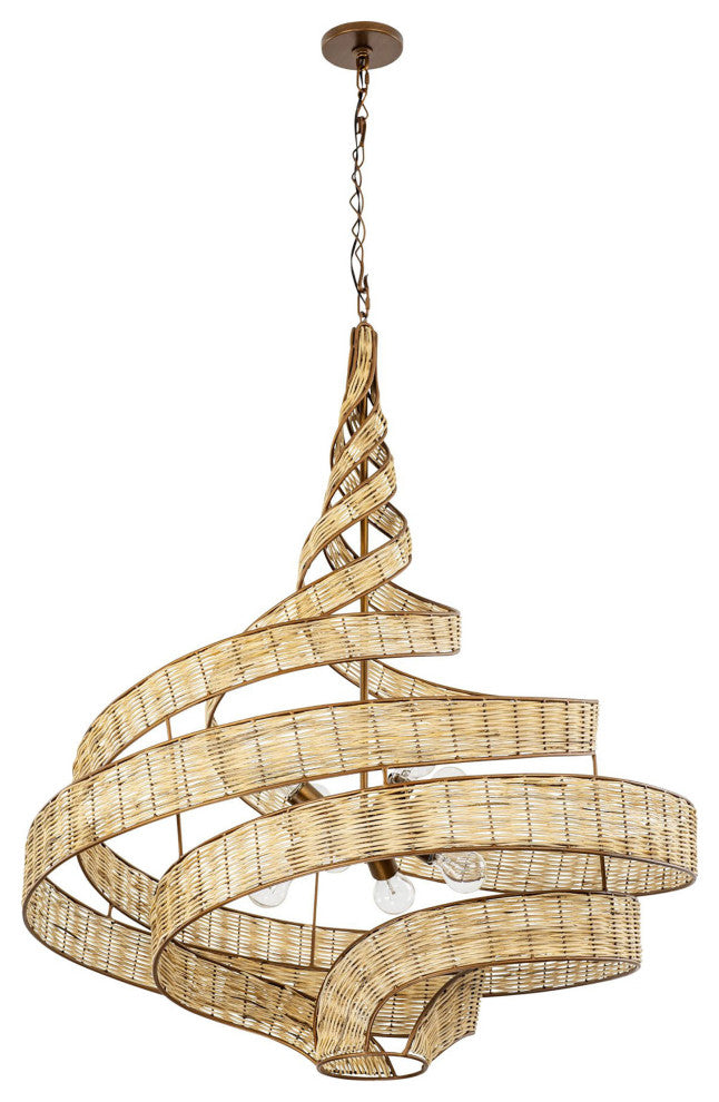 Flow 8-Lt Twist Pendant - Baguette/Natural Rattan