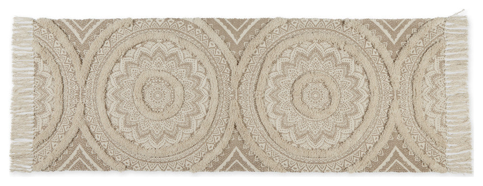 Stone Printed Natural Hand-Loomed Shag Rug Runner 2Ft 3Inx6Ft