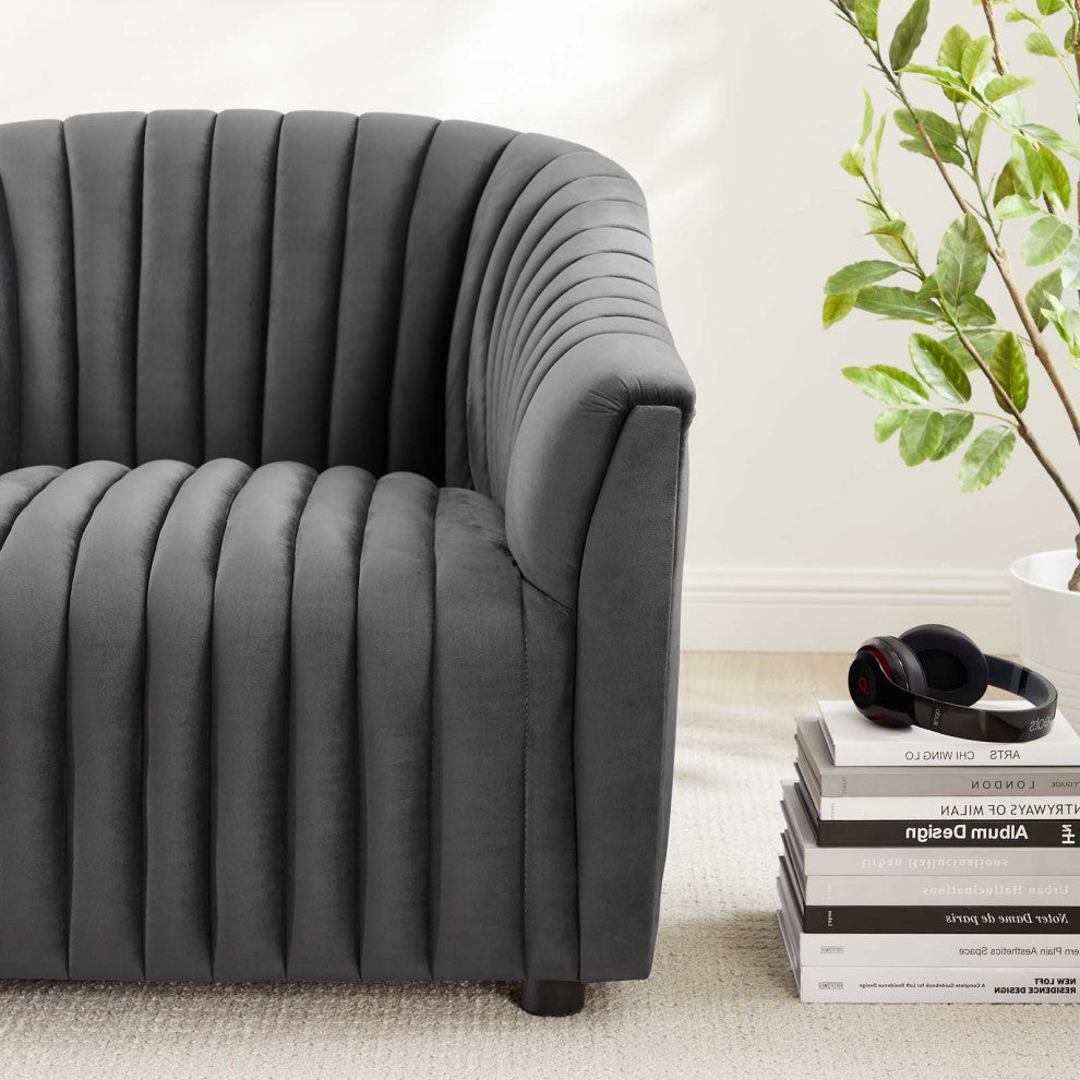 Armchair Accent Tufted Chair, Charcoal Gray, Velvet, Modern Lounge Cafe