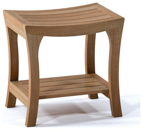 18" Outdoor Teak Patio Brisbane Shower Spa Bench with Bottom Shelf