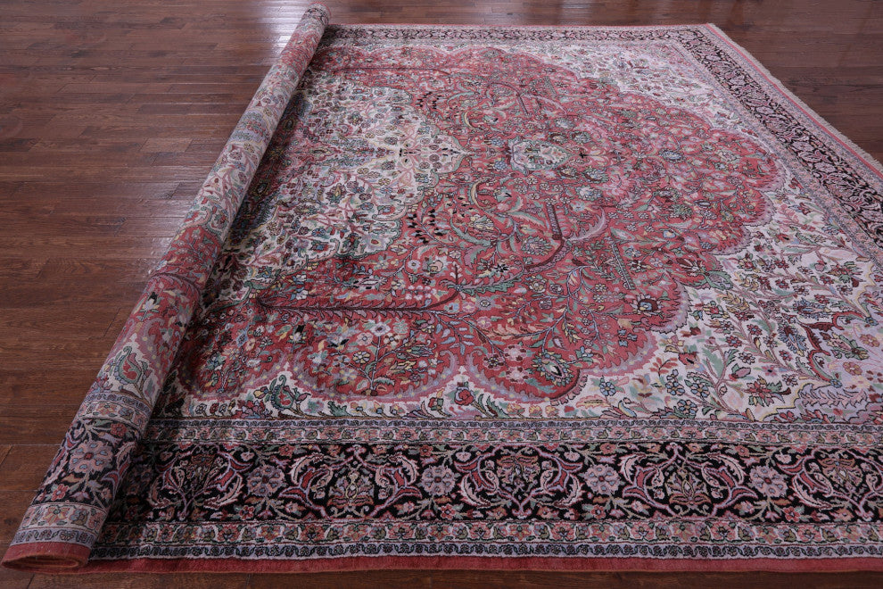 11' 11" X 18' 7" Hand Knotted Kashan Silk Rug - Q13845