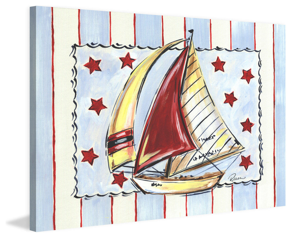 Marmont Hill, "Sailboat Red" by Reesa Qualia Painting on Wrapped Canvas, 24x16