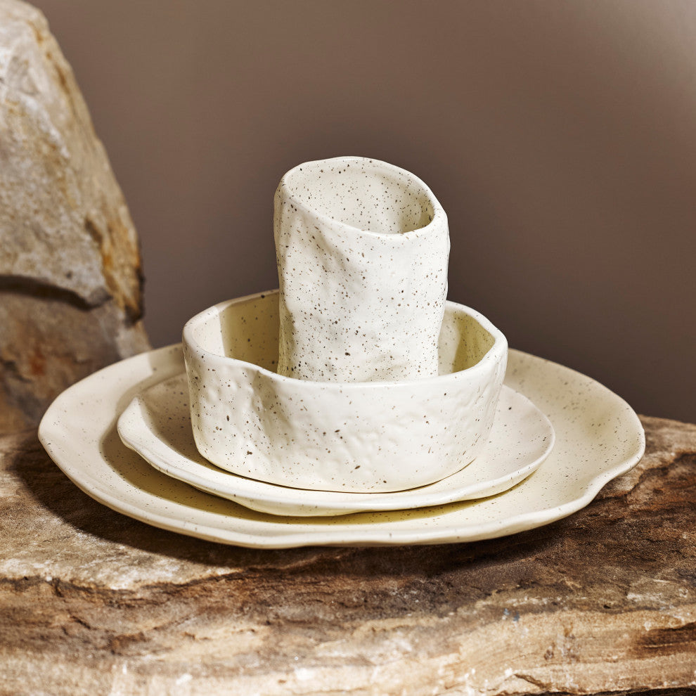 Stone by Mercer Project ATIK Stoneware 32 Piece Dinnerware Set, Cream Speckled