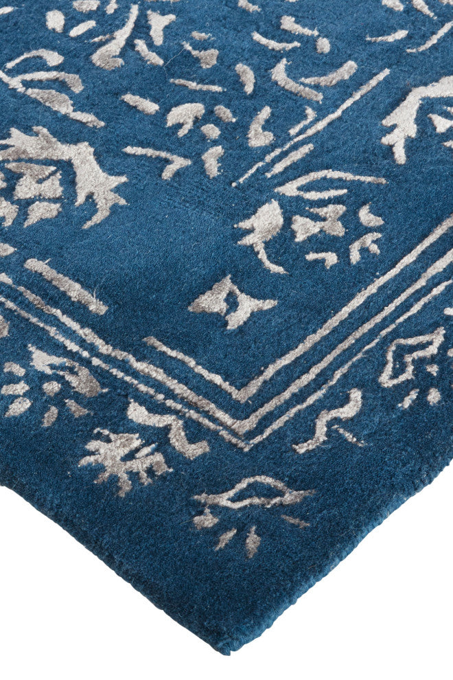 Weave & Wander Khalo Wool Rug, Blue/Silver, 2'-6" X 8'
