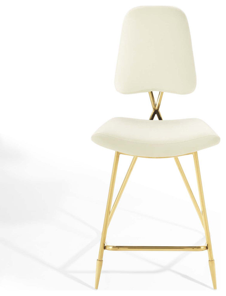 Counter Stool Chair, Set of 2, Velvet, Metal, Ivory White, Modern, Bar Pub